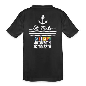 Ancre et coordonnées de St Malo - T-shirt bio Premium Enfant - noir - Dos