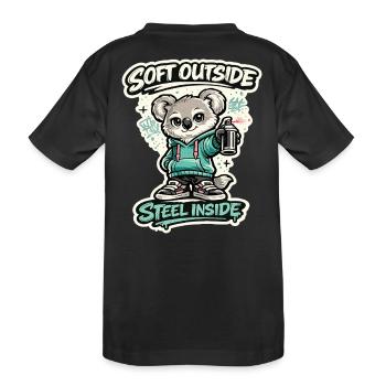 Soft Outside, Steel Inside – Koala Streetart - Kids' Premium Organic T-Shirt - black - Back