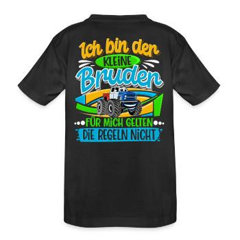 Kleiner Bruder Monstertruck - Kinder Premium Bio T-Shirt - Schwarz - Hinten