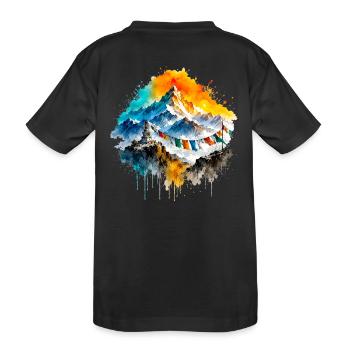 Montagnes aquarellées de l’Himalaya et drapeaux de prière - T-shirt bio Premium Enfant - noir - Dos