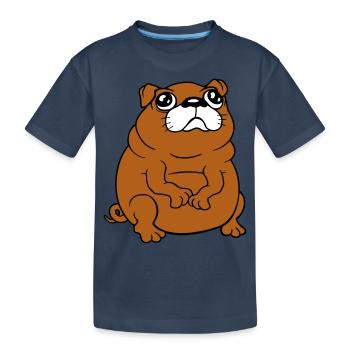 Mops Hund Sitzt Klein Betteln Dick Guckt Traurig - Kinder Premium Bio T-Shirt - Navy - Vorne