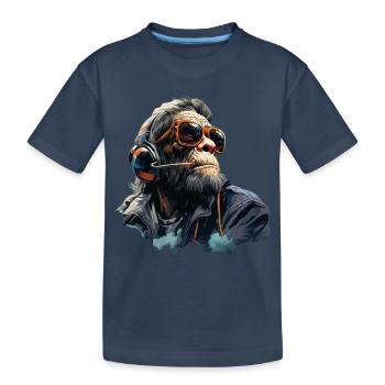 Gamer Chimp with headset - Kids' Premium Organic T-Shirt - navy - Front
