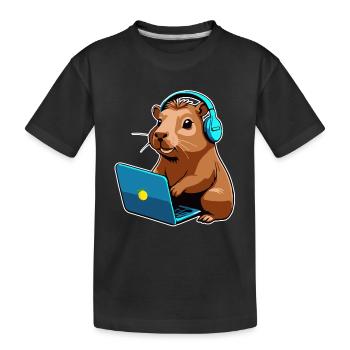 Capybara Programmer Coder Computer - Kids' Premium Organic T-Shirt - black - Front