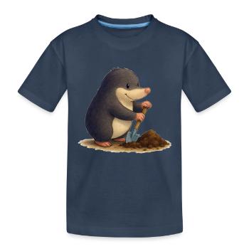 Fleissiger Maulwurf mit Schaufel - Kinder Premium Bio T-Shirt - Navy - Vorne