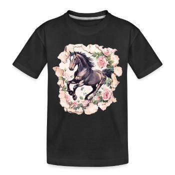 Pferd Vintage - Kinder Premium Bio T-Shirt - Schwarz - Vorne