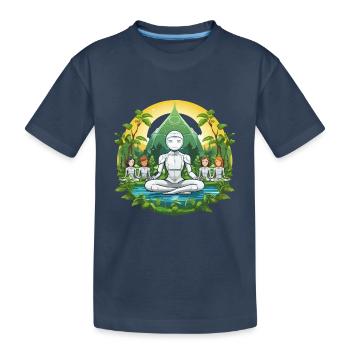 Robot-Meditation im Naturkreis - Kinder Premium Bio T-Shirt - Navy - Vorne