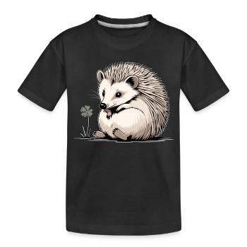 Igel mit Kleeblatt Naturfreund - Kinder Premium Bio T-Shirt - Schwarz - Vorne