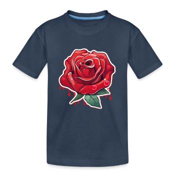 Blutrote Rose Tattoo Stil - Kinder Premium Bio T-Shirt - Navy - Vorne
