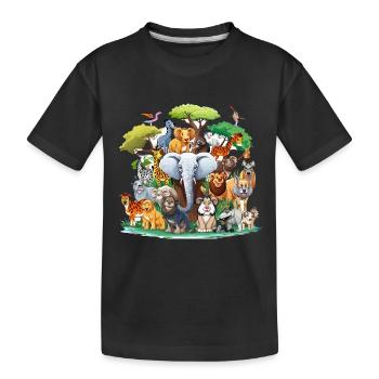 Tierische Waldtiere Collage - Kinder Premium Bio T-Shirt - Schwarz - Vorne
