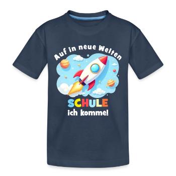 Rakete ins neue Schuljahr - Kinder Premium Bio T-Shirt - Navy - Vorne