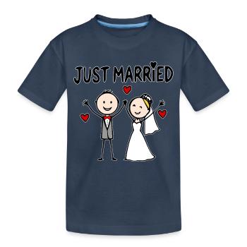 Couple de mariage animé joyeux, tout juste mariés - T-shirt bio Premium Enfant - bleu marine - Devant