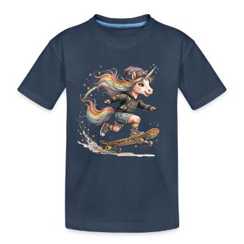 Skater Einhorn mit Regenbogen-Mähne - Kinder Premium Bio T-Shirt - Navy - Vorne