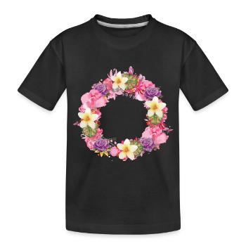 empty,flowers,floral wreath,illustration - Kids' Premium Organic T-Shirt - black - Front