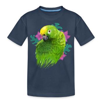Parrot green colorful with flowers, jungle - Kids' Premium Organic T-Shirt - navy - Front