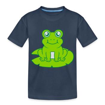 Frosch sitzt Seerose Seeblatt - Kinder Premium Bio T-Shirt - Navy - Vorne