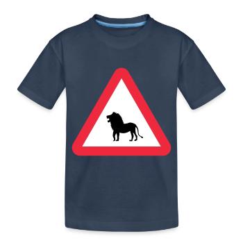 Achtung Löwen-Warnung - Kinder Premium Bio T-Shirt - Navy - Vorne
