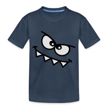 Evil Peeping Cartoon Monster Face Sharp Teeth - Kids' Premium Organic T-Shirt - navy - Front