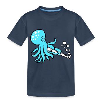Octopus Flute Music Playing Bubbles Underwater - Kids' Premium Organic T-Shirt - navy - Front