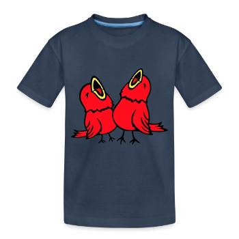 2 Wellensittiche Singvogel Spatz zwitschern Team - Kinder Premium Bio T-Shirt - Navy - Vorne