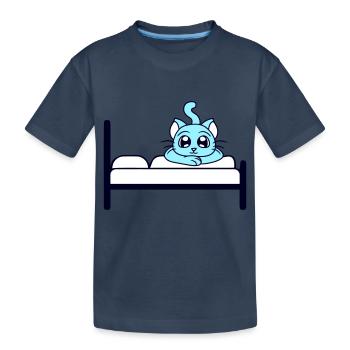 Katze Liegt Entspannt Auf Bett Ausruhen Schlafen - Kinder Premium Bio T-Shirt - Navy - Vorne
