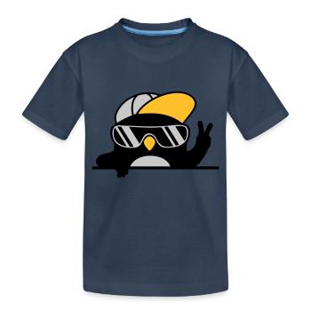 Peace sign cool penguin hand sign - Kids' Premium Organic T-Shirt - navy - Front
