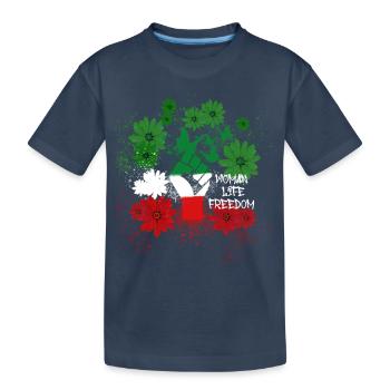 woman life freedom, blumen,iran,flagge - Kinder Premium Bio T-Shirt - Navy - Vorne