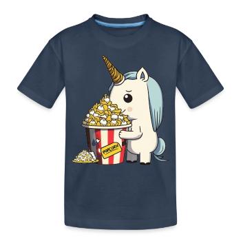 Buntes, süßes Einhorn isst leckeres Butter-Popcorn - Kinder Premium Bio T-Shirt - Navy - Vorne