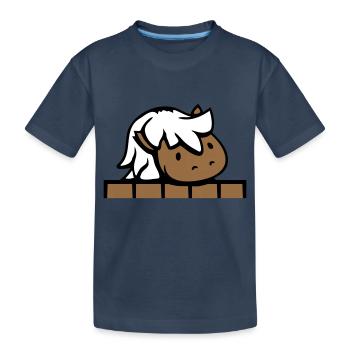 Pferd hinter Zaun versteckt Holz Mauer Stalltür - Kinder Premium Bio T-Shirt - Navy - Vorne