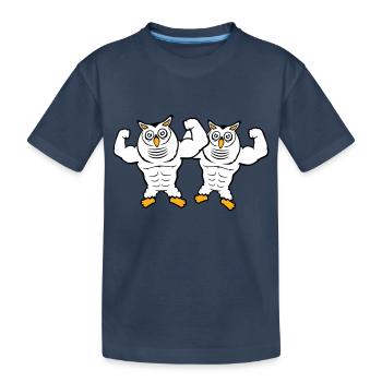 2 hiboux bodybuilders muscles biceps poses gym rat - T-shirt bio Premium Enfant - bleu marine - Devant