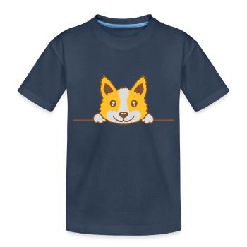 Dog looking behind the wall - Kids' Premium Organic T-Shirt - navy - Front