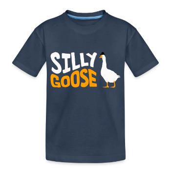 Silly Goose with a hat - Kids' Premium Organic T-Shirt - navy - Front