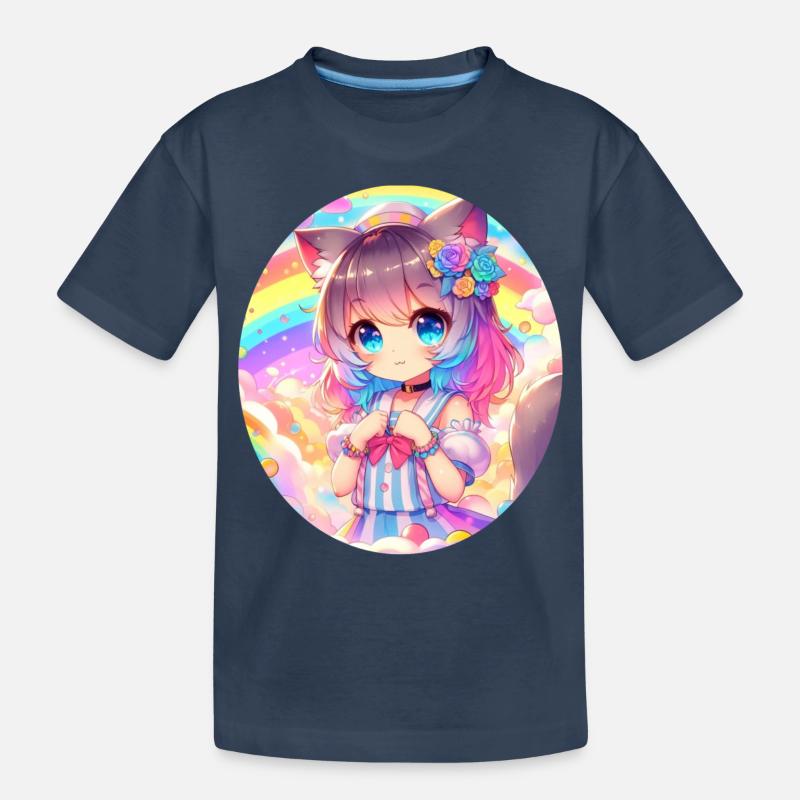 Ein süßes Anime Mädchen in einem Wolkengarten - Kinder Premium Bio T-Shirt - Navy