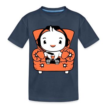 Ente Gamer zocken Controller Headset Sessel sitzen - Kinder Premium Bio T-Shirt - Navy - Vorne
