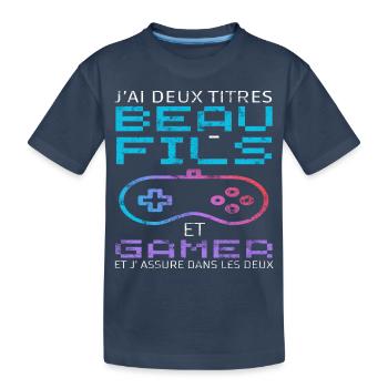 J' ai deux titres beau-fils et gamer cadeau gaming - T-shirt bio Premium Enfant - bleu marine - Devant