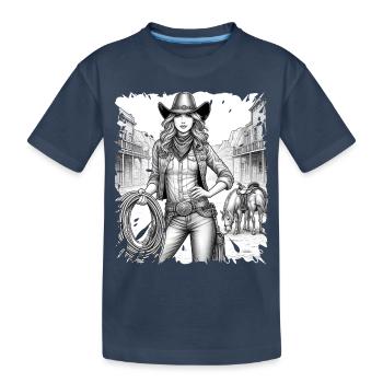 western vintage cowboy fille ouest sauvage américain - T-shirt bio Premium Enfant - bleu marine - Devant