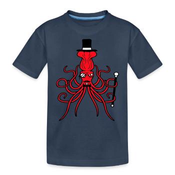 Kraken Mr. Sir Zylinder Hut Monokel Brille reich - Kinder Premium Bio T-Shirt - Navy - Vorne