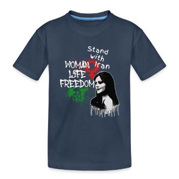 femme liberté de vie,vögel,iran,graffiti,Mahsa Amini - T-shirt bio Premium Enfant - bleu marine - Devant