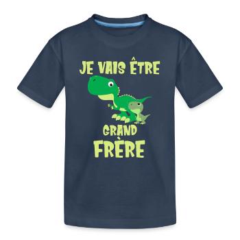 Je vais être grand frère Dinosaure Futur Dino - T-shirt bio Premium Enfant - bleu marine - Devant