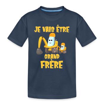 Je vais être grand frère Excavatrice Futur - T-shirt bio Premium Enfant - bleu marine - Devant