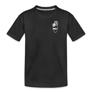 Kawaii Panda mit Bambus – Süßes Sticker Motiv - Kinder Premium Bio T-Shirt - Schwarz - Vorne