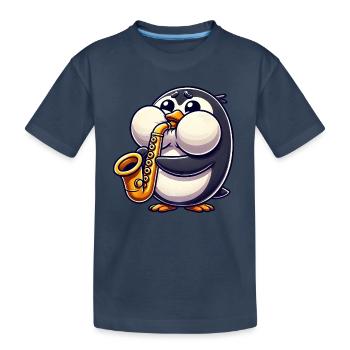 Penguin Saxophone Classical Music Thick Cheeks - Kids' Premium Organic T-Shirt - navy - Front