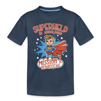 Superheld in Ausbildung 1. Geburtstag Junge blond - Kinder Premium Bio T-Shirt - Navy - Vorne