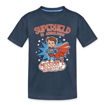 Superheld 1. Geburtstag Junge braune Haare - Kinder Premium Bio T-Shirt - Navy - Vorne