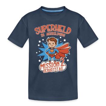 Superheld 2. Geburtstag Junge braune Haare - Kinder Premium Bio T-Shirt - Navy - Vorne