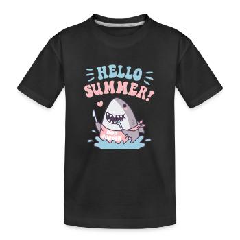 Funny Shark Bon Appetit, Hello Summer - Kids' Premium Organic T-Shirt - black - Front