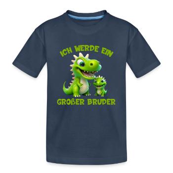 Ich werde ein großer Bruder Dinosaurier Rex Dino - Kinder Premium Bio T-Shirt - Navy - Vorne