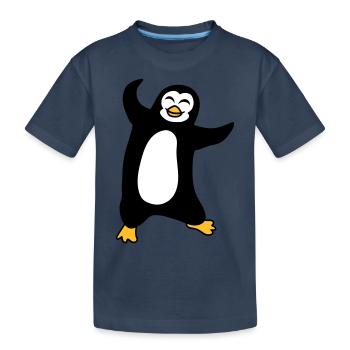 pinguin tanzen gluecklich froehlich vogel springen - Kinder Premium Bio T-Shirt - Navy - Vorne