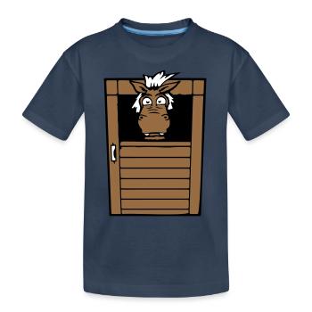 Pferd Ängstlich Pferdestall Stalltür Lustig Angst - Kinder Premium Bio T-Shirt - Navy - Vorne