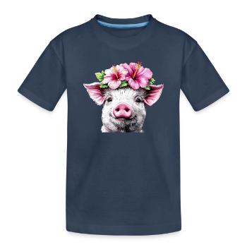 Hibiskuskrone Schwein - Kinder Premium Bio T-Shirt - Navy - Vorne