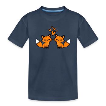 Fuchs Paar Herzen Liebe - Kinder Premium Bio T-Shirt - Navy - Vorne
